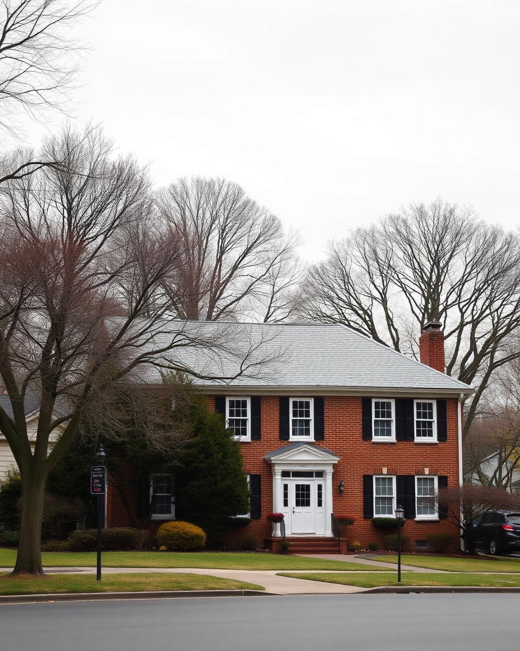 Classic brick colonial home on a tree lined street